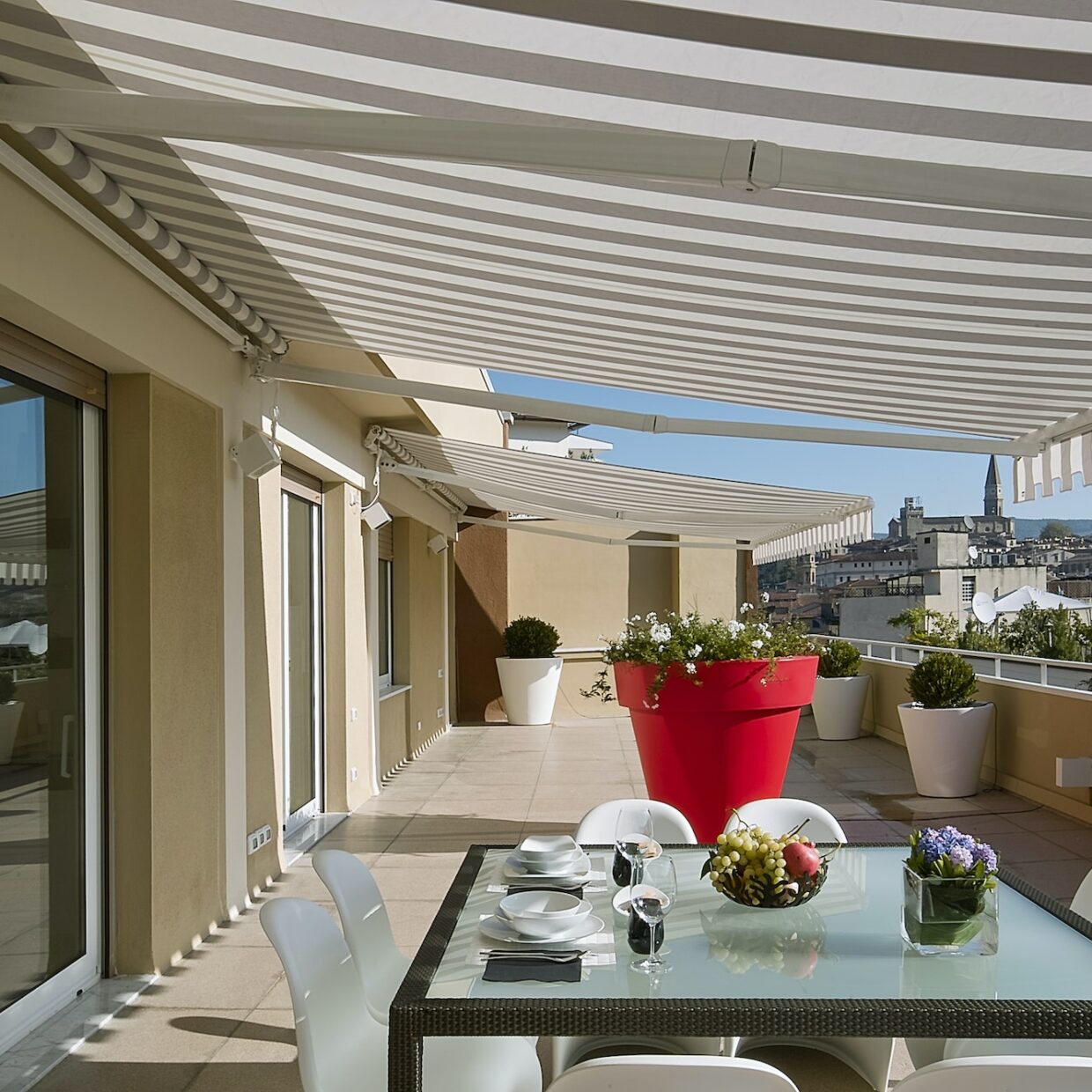 Exterior Shots of a Modern Terrace with Dining Table