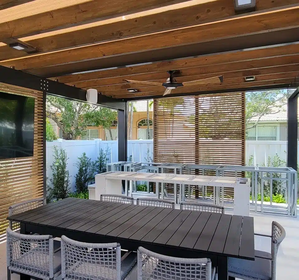 outdoor entertainment area aluminum pergola