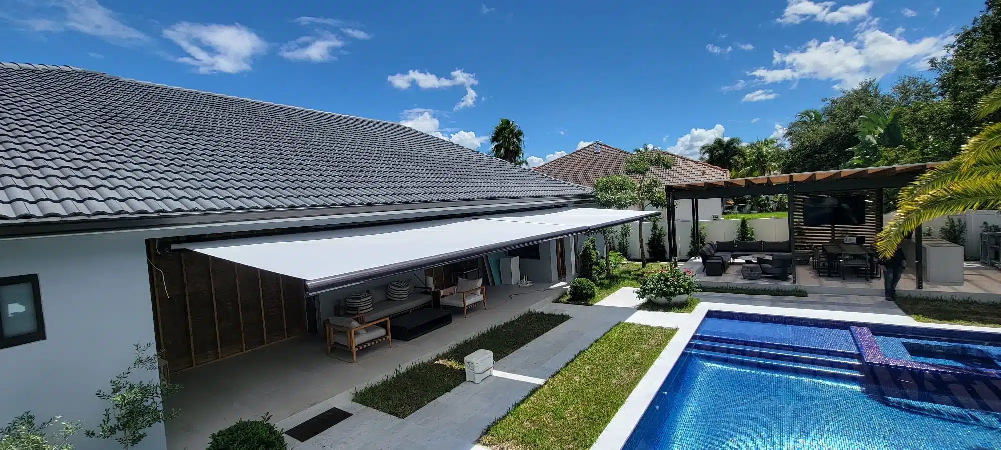 retractable awning in backyard miami
