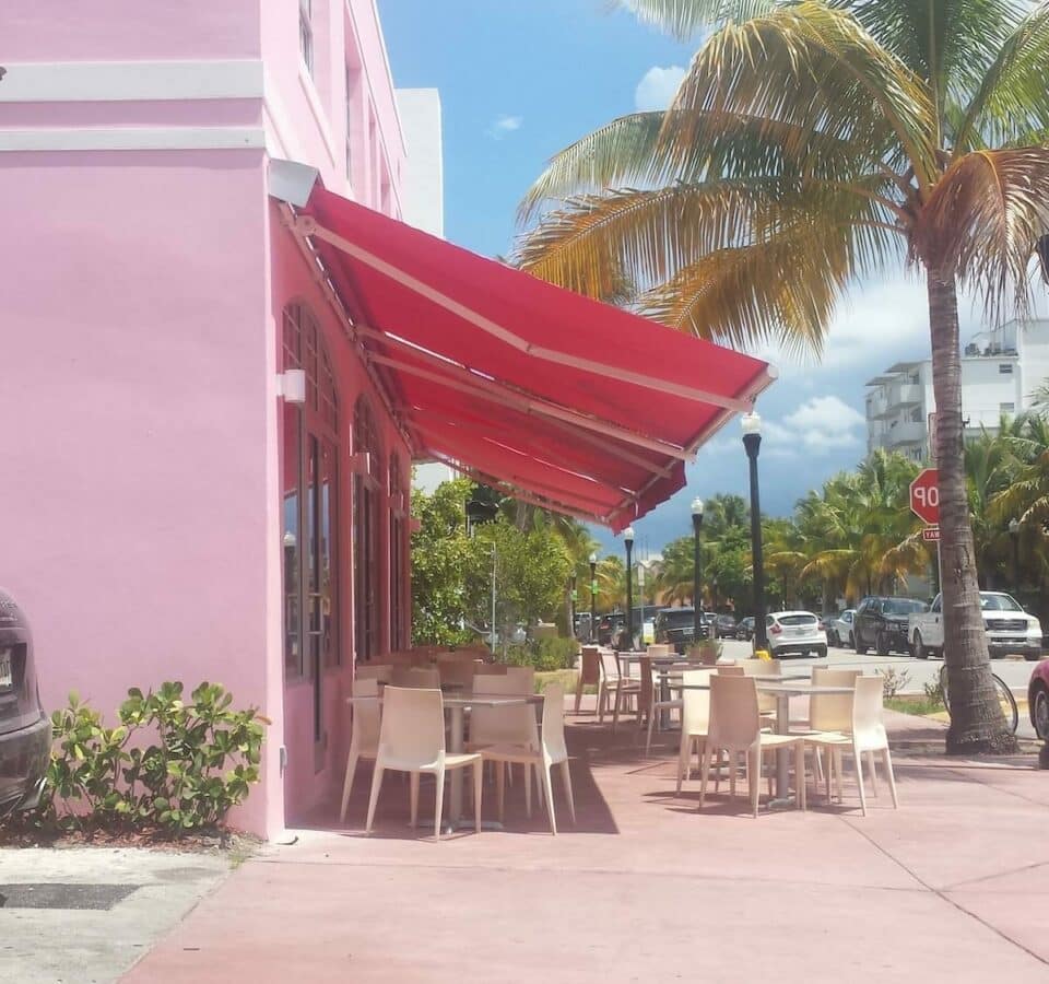 retractable awnings at big pink restaurant miami