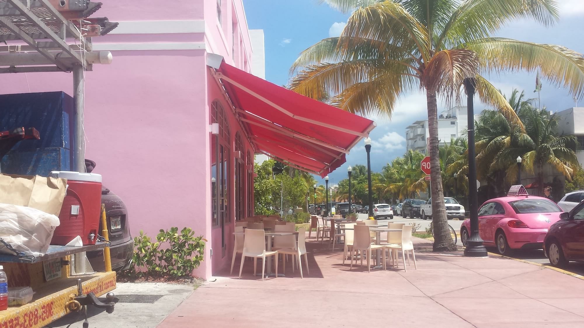 retractable awnings at big pink restaurant miami