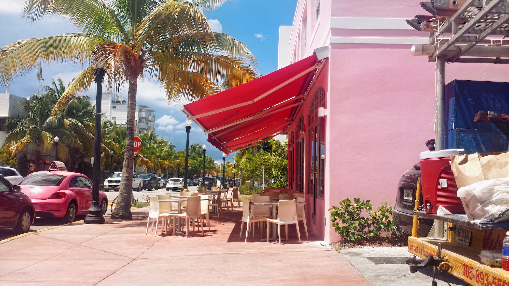 retractable awnings at big pink restaurant miami