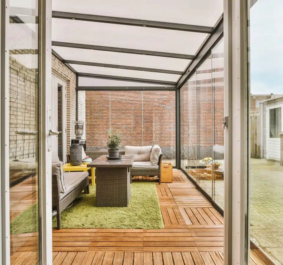 Neat patio with sitting area