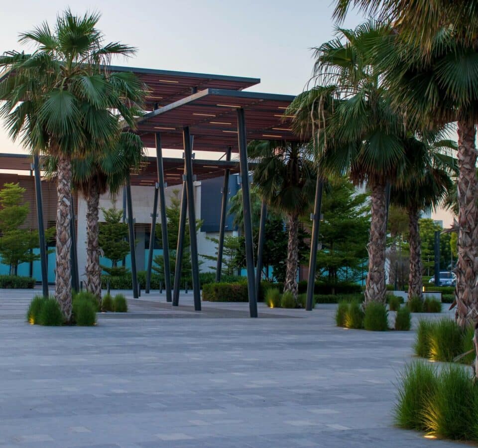 valrose miami part of a park with trees and shade installations