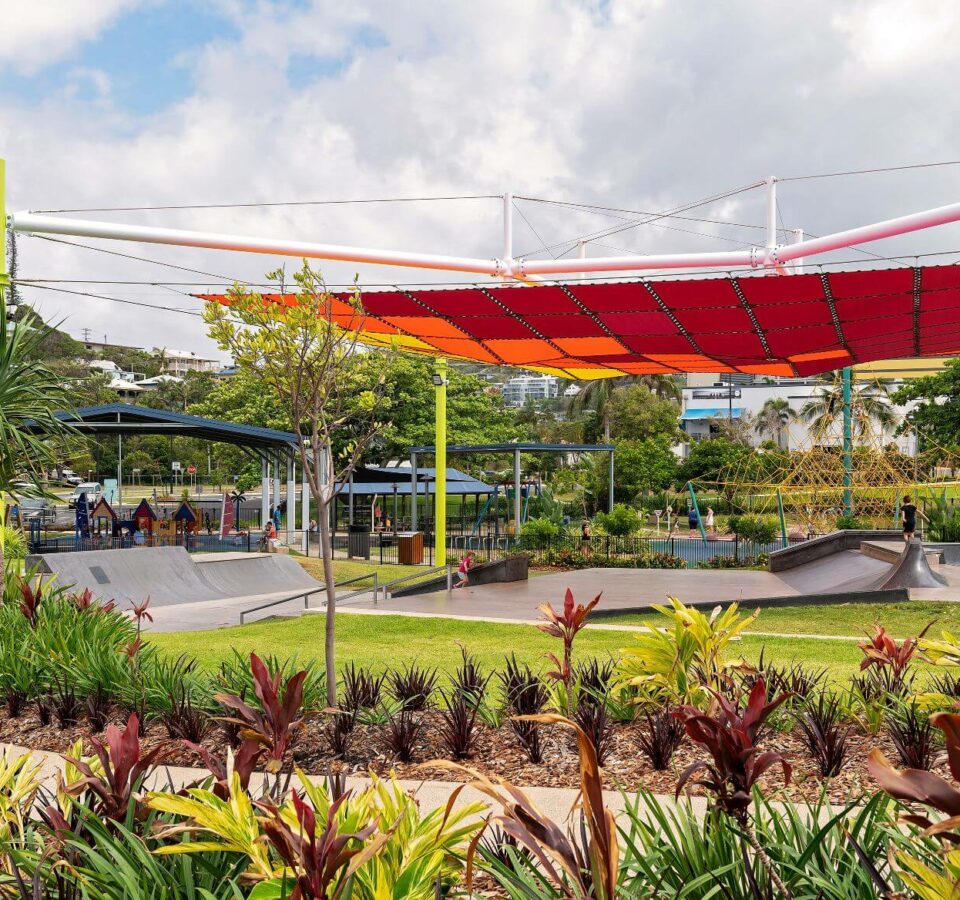 valrose miami skate park and playground filled with families